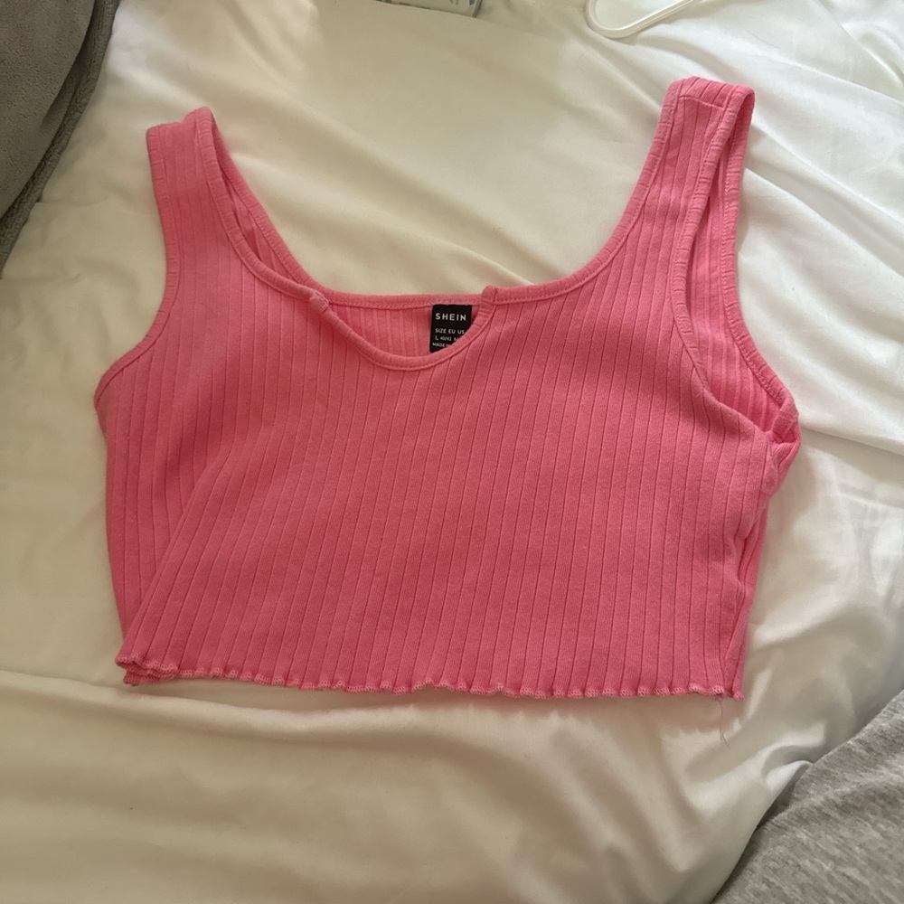 SHEIN Pink Ribbed Tank Top